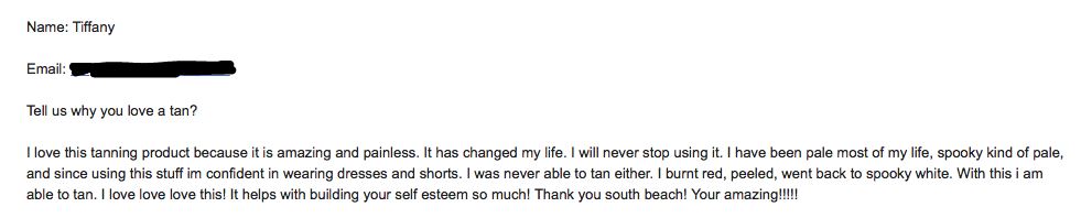 Tiffany Green Tan email testimonial